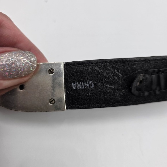 BRIGHTON ONYX Leather Belt Golf Mens Silver Buckle Western Style Size 36 Black - Picture 13 of 13